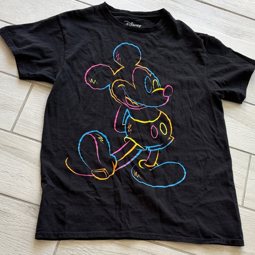 Disney Kids Black Tee with Neon Mickey Mouse
